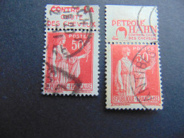 Petit Ensemble De 2 Timbres Au Type Paix à 50 Centimes Oblitérés Avec 2 Bandes Pubs Hahn Différentes - N°. 182 - Usados