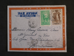 BW11 MADAGASCAR  BELLE LETTRE  1937  PAR AVION TANANARIVE  A BORDEAUX  FRANCE+ TP VERSO + +AFF.PLAISANT++    + - Luftpost