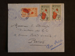 BW11 MADAGASCAR  BELLE LETTRE  1949 PAR AVION TANANARIVE  A PARIS FRANCE+LE  9F ??+ TP VERSO + +CACHETS BLEUS +++++    + - Poste Aérienne