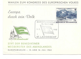 2244v: Österreich 1962, Frankierte Propagandakarte "Benediktiner- Europawahlen" - 1962