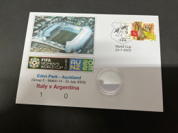 24-7-2023 (3 S 23) FIFA Women's Football World Cup Match 14 (stamp + Coin) Italy (1) V Argentina (0) - Dollar