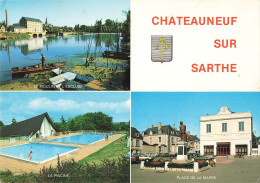 49 Chateauneuf Sur Sarthe Vues CPM Moulin Ecluse Piscine Place De La Mairie - Chateauneuf Sur Sarthe