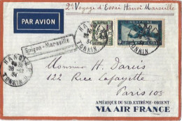 !!! INDOCHINE, 2ÈME VOYAGE D'ESSAI HANOÏ-MARSEILLE DU 28 DÉCEMBRE 1934 VIA AIR FRANCE - Luchtpost