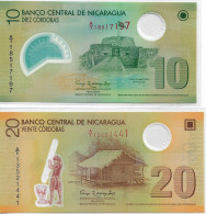 Nicaragua , 2 Polymer Banknotes , 10 + 20 Cordobas , UNUSED - Nicaragua