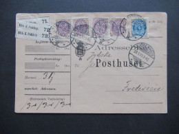 Dänemark 1900 Ziffern Im Rahmen / Rahmen Kopfstehend! Paketkarte Mit 2x 50 Öre Als Waag. Paar (Nr.30) MiF Mit Nr. 23 - Cartas & Documentos