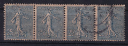 FRANCE 1903 - Canceled - YT 132 - Strip Of 4! - 1903-60 Säerin, Untergrund Schraffiert