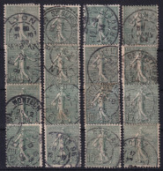FRANCE 1903 - Canceled - YT 130 - Diverses Oblitérations (16 Stamps!) - 1903-60 Säerin, Untergrund Schraffiert