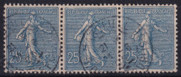 FRANCE 1903 - Canceled - YT 132 - Strip Of 3! - 1903-60 Sower - Ligned