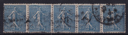 FRANCE 1903 - Canceled - YT 132 - Strip Of 5! - 1903-60 Sower - Ligned