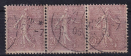 FRANCE 1903 - Canceled - YT 131 - Strip Of 3! - 1903-60 Säerin, Untergrund Schraffiert