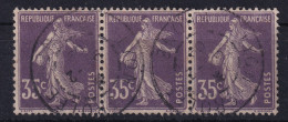 FRANCE 1906 - Canceled - YT 136 - Strip Of 3 - 1906-38 Semeuse Con Cameo