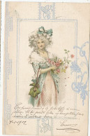 CPA CARTE POSTALE JEUNE FEMME ET BOUQUET DE FLEURS     ILLUSTRATEUR WICHERA 1902 - Wichera