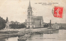 Sablé Sur Sarthe * Péniches Batellerie * Quai National & église Notre Dame * CACHET Souscrivez à L'emprunt National - Sable Sur Sarthe