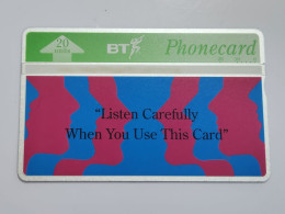 United Kingdom-(BTI040)-LISTEN CAREFULLY-(102)(20units)(322K94238)-(tirage-3.063)-(price Cataloge-6.00£-mint) - BT Interne