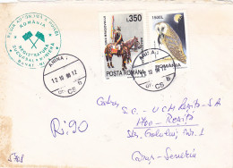 FOLKLORE COSTUME, HORSEMAN, OWL STAMPS ON REGISTERED COVER, COAL MINE COMPANY INK STAMP, 1998, ROMANIA - Brieven En Documenten