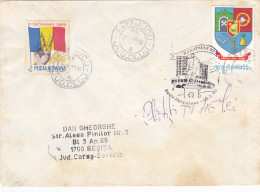 COAT OF ARMS, 1989 REVOLUTION STAMPS ON COVER, BAILE HERCULANE POSTMARK, 1990, ROMANIA - Storia Postale