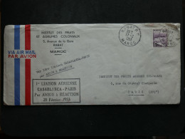 BW14 MAROC BELLE LETTRE 1953 1ER VOL A REACTION RABAT  A PARIS FRANCE  +++AFF.PLAISANT++ - Airmail