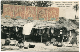 HAUT-SENEGAL ET NIGER CARTE POSTALE -SOUDAN -MARCHE DE NYAMINA (BORDS DU NIGER) DEPART SIKASSO 17 JUIN 08 POUR LA ..... - Lettres & Documents