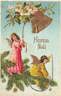 Joyeux Noël * CPA Illustrateur Gaufrée Embossed 1906 * Anges Angelots Angels * Cloche Bell * Dorures * Sapin - Autres & Non Classés