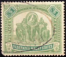 FEDERATED MALAY STATES FMS 1922 $1 Wmk.MSCA Sc#73 USED Parcel Post  Blunt Bottom Left Corner @TE18 - Federated Malay States