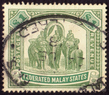 FEDERATED MALAY STATES FMS 1922 $1 Wmk.MSCA Sc#73 USED Kuala Lumpur Registered @TE85 - Federated Malay States