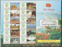 INDIA, 2018, MY STAMP Andhra Pradesh Tourism Tourist Destinations, 12 Different Stamps In FULL SHEET, MNH - Full Years