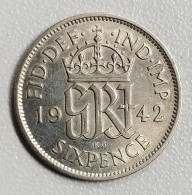 Grande Bretagne - 6 Pence Argent 1942 - H. 6 Pence