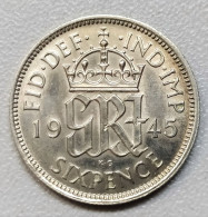 Grande Bretagne - 6 Pence Argent 1945 - H. 6 Pence