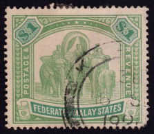 FEDERATED MALAY STATES FMS 1922 $1 Wmk.MSCA Sc#73 USED @TE175 - Federated Malay States