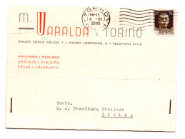 21540 " M. VARALDA-TORINO-BIANCHERIE-MAGLIERIE-CAMICIE-PIGIAMA-CALZE-FAZZOLETTI "-CART. POST. SPED.1939 - Marchands