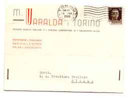 21540 " M. VARALDA-TORINO-BIANCHERIE-MAGLIERIE-CAMICIE-PIGIAMA-CALZE-FAZZOLETTI "-CART. POST. SPED.1939 - Mercanti