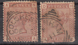 1d X 2 Used  QV, Great Britain, 1880, (cond., Both Perf., Damage) - Officials