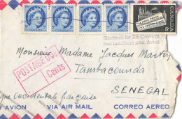 LETTRE. COVER. CANADA. 1958.  TO SENEGAL. PORT INSUFFISANT PAR AVION. POSTAGE DUE - Cartas & Documentos