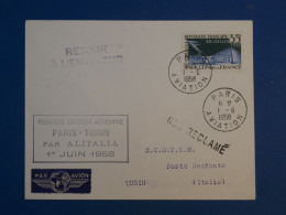 BW15 FRANCE  BELLE LETTRE 1958 1ER VOL   PARIS  TURIN ITALIA   +AFF.PLAISANT++ - Premiers Vols