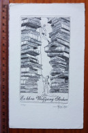 Ex-libris Hans-Otto Mempel, 2007. Femme Nu Livre Escalade. Exlibris Mempel, 2007. Girl Nude Book Climbing - Bookplates