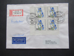 Berlin 1981 Wphlfahrt Mi.Nr.653 (4) Als 4er Eckrand Block UL Einschreiben Mit Luftpost Berlin 12 - Chicago USA - Storia Postale