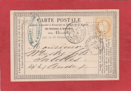 Carte Postale - Marseille Place Centrale GC 6326 Sur Cérès 15C Vers Salelles (Aude) 1873 - Cartes Précurseurs