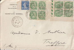 1935 - TYPE BLANC - AFFRANCHISSEMENT SUPERBE BLOCS De 4 ! Sur LETTRE De ROUEN GARE - - 1900-29 Blanc