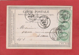 Carte Postale - Coutances (Manche) Bande De 3 Cérès N°53 5C Vers Caen 1876 - Cartes Précurseurs