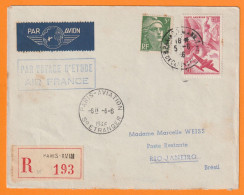 1946 - Enveloppe Par Avion Reco De Paris Aviation Vers RIO De Janeiro, Brésil - Voyage D'étude Air France - 1927-1959 Covers & Documents