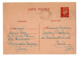 TB 4327 - Guerre 39 / 45 - Entier Postal - M. Marcel LEVY à VILLENEUVE LES AVIGNON Pour Mme Gaston CHAZAL à PARIS - Cartes Postales Types Et TSC (avant 1995)