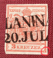 PLATTENFEHLER / PLATE FLAW Österreich 1850 3Kr FEINSTDRUCK IIIa HP Gestempelt (Austria Variety Autriche Variété Abart - Gebraucht