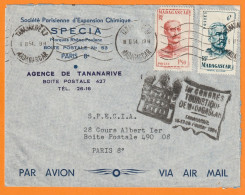 1954 - Enveloppe Par Avion De Tananarive Vers Paris - 6 F Gal Duchesne + 1 F 50 Gal Galliéni - Congrès Touristique - Brieven En Documenten