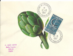 Env Cachet Commémoratif Semaine D'agriculture Paris 12/3/1967,  N°1490 YT Europa 1966, Illustration: Artichaut - Agriculture