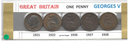 GRANDE- BRETAGNE GEORGES V One PENNY   Lot De 5  Pièces , 1921-à 1928 ,circulé TB - Andere & Zonder Classificatie