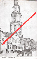 Litho Künstlerkarte AK Libau Liepaja Trinitatiskirche Kutsche Gasthof ? Latvia Lettland Lettonie Bleistift Skizze Stich - Lettonie