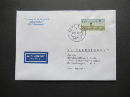 Berlin 1988 ATM 5 PF EF!! Blindensendung Mit Luftpost Gersheim - Berlin (nur Die Luftpostgebühr!) RR Seltene Portostufe! - Covers & Documents