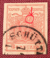 PLATTENFEHLER / PLATE FLAW Österreich 1850 3Kr IIIb MP  Gestempelt (Austria Variety Autriche Variété Abart - Oblitérés