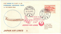 Groenland - Gronland - Sor Stromfjord - 1er Vol - First Flight - Boeing 747 - Copenhagen-Anchorage-Tokyo - Japan - 1974 - Lettres & Documents