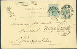 N°45 - 5 Centimes Vert En Affr. Compl. Sur E.P. Carte 5 Cent. Obl. Sc VERVIERS (STATION) du 30 Juin 1888 + Griffe HENRI- - Linear Postmarks